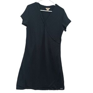 Woolrich Women Black Faux Wrap Dress Size Large Knee Length Cap Sleeve‎